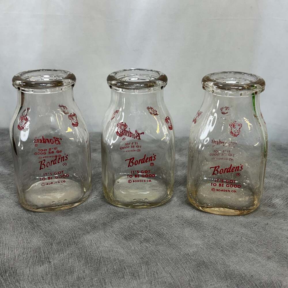 Borden's Half Pint Clear Glass Milk Bottle Elsie Logo Got To Be Good Lot Of 3